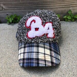 JAMONT B4 Fuzzy Baseball Hat Men's Plaid Adjustable Cap Blue Grey​​​​​